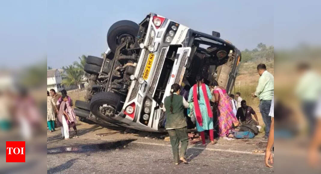 Two die, 21 injured as speeding bus overturns in Tirupur | Coimbatore ...