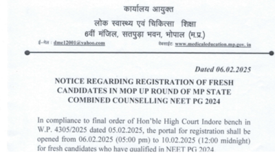 DME मध्य प्रदेश फिर से MP NEET PG काउंसलिंग पंजीकरण फ्रेश उम्मीदवारों के लिए, यहां देखें