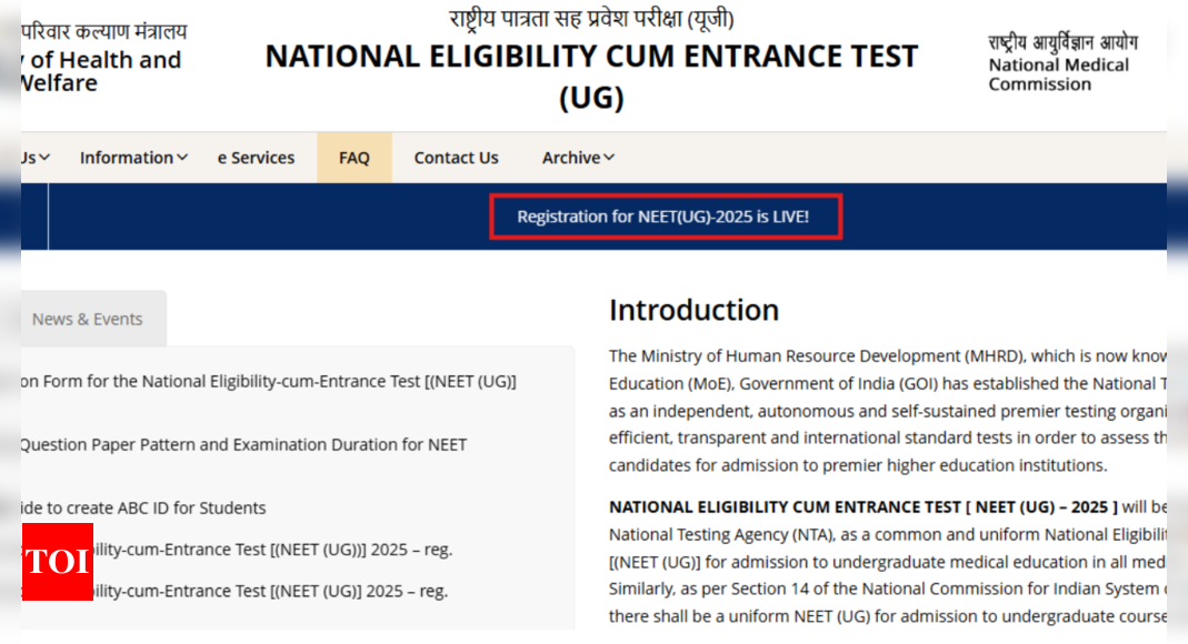 NEET UG 2025 registration begins at neet.nta.nic.in: Check direct link and other important details here