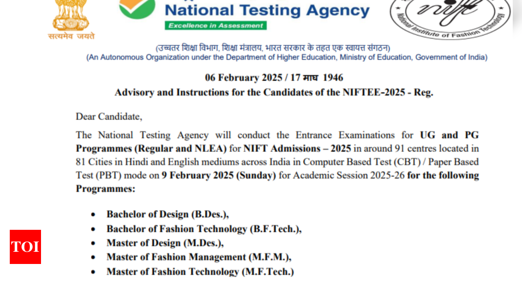 NIFT entrance exam 2025: NTA issues important advisory for candidates, check details here