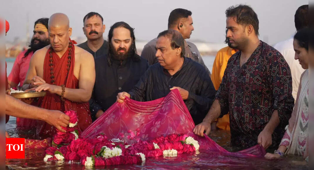 Reliance chairman Mukesh Ambani takes Holy Dip at Maha Kumbh