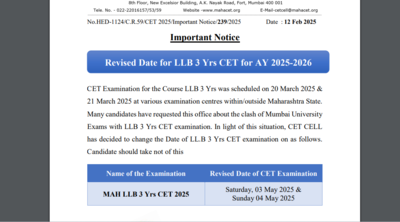 MAH LLB 3 yrs CET exam 2025 date revised: Check updated schedule here