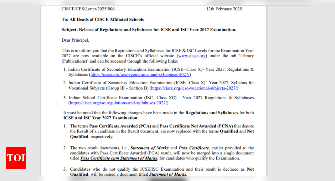 CISCE announces major reforms for ISC exams from 2027: Check details here - The Times of India