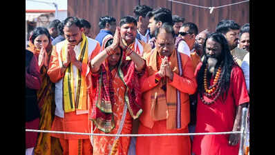 CM Sai, Guv Deka & other cabinet mins take holy dip at Maha Kumbh ...
