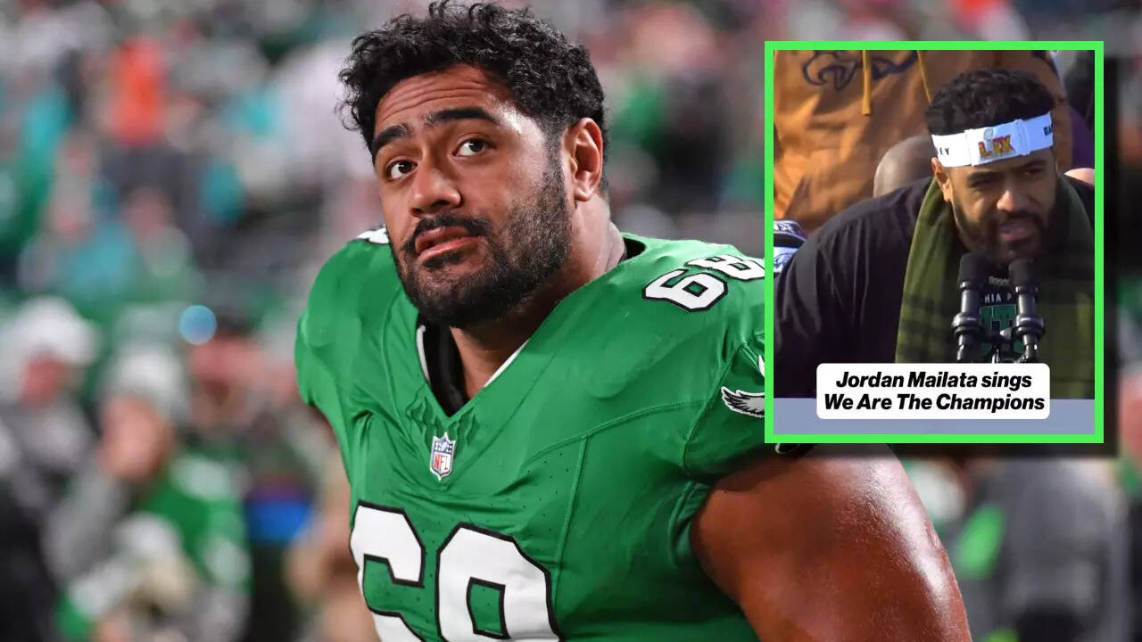 Eagles' Jordan Mailata stuns Philadelphia with We Are the Champions  performance at Super Bowl parade | NFL News - The Times of India