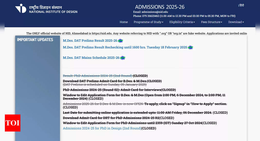 NID DAT result 2025 announced at admissions.nid.edu: Check M.Des prelims scorecard and rechecking window links - The Times of India