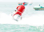 Santa Claus enjoys a jet-ski ride
