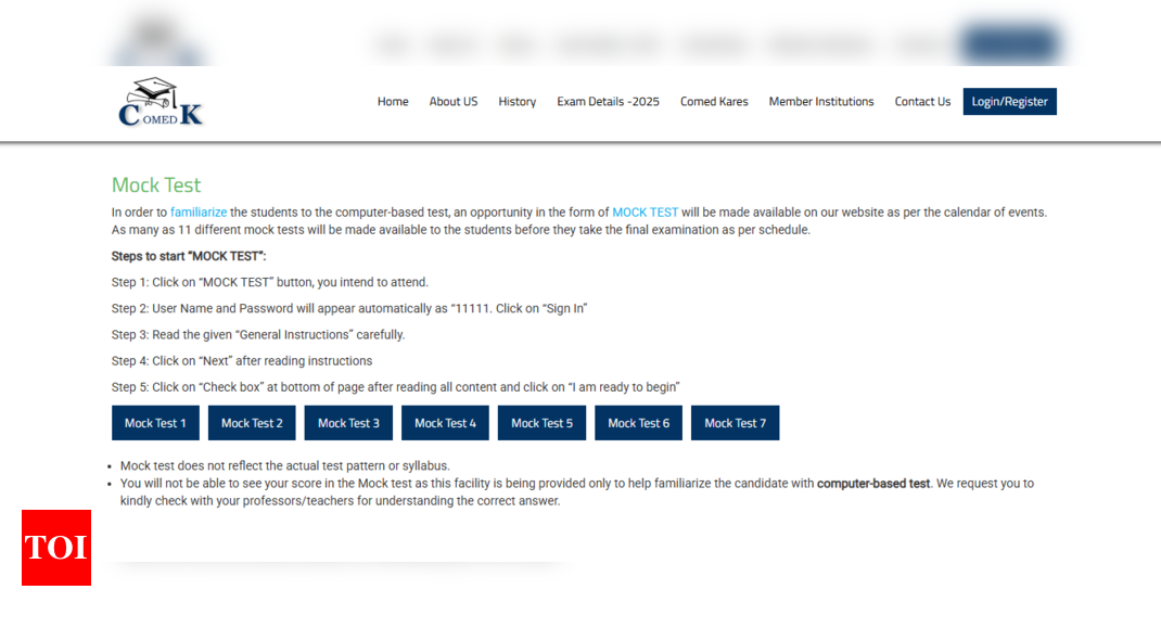 COMEDK UGET 2025 mock test active on comedk.org: Direct link to participate and other important details here - The Times of India