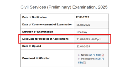 UPSC Civil Services 2025: Registration deadline extended by 3-days, register by Feb 21 | – The Times of India