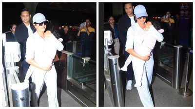 Priyanka Chopra cradles sleeping Malti Marie as they leave Mumbai after Hyderabad trip – PICS