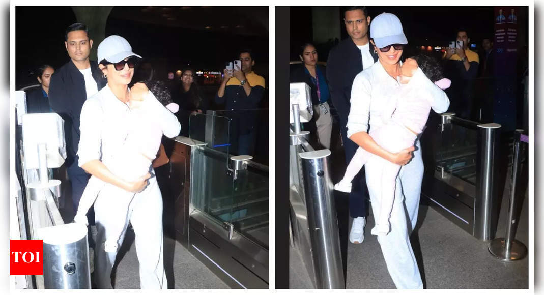 Priyanka Chopra cradles sleeping Malti Marie as they leave Mumbai after Hyderabad trip – PICS