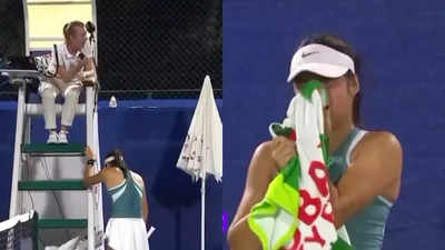 Emma Raducanu hides from 'fixated' fan mid-match in Dubai, reduced to tears - watch video