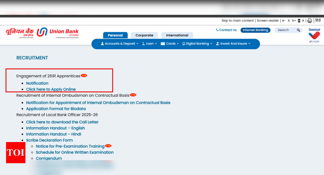 Union Bank Recruitment 2025: Direct link to apply for over 2000 posts, selection process, and other key details here