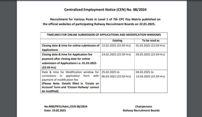 RRB recruitment 2025 registration deadline extended again for more than 32000 vacancies: Check important dates and direct link to apply here – The Times of India