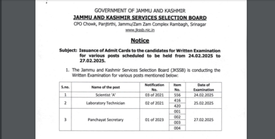 JKSSB admit card 2025 released for various posts: Direct link to download hall tickets here