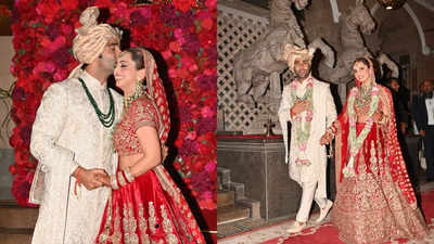 Aadar Jain places a warm kiss on Alekha Advani's forehead as they make first appearance after their Hindu wedding