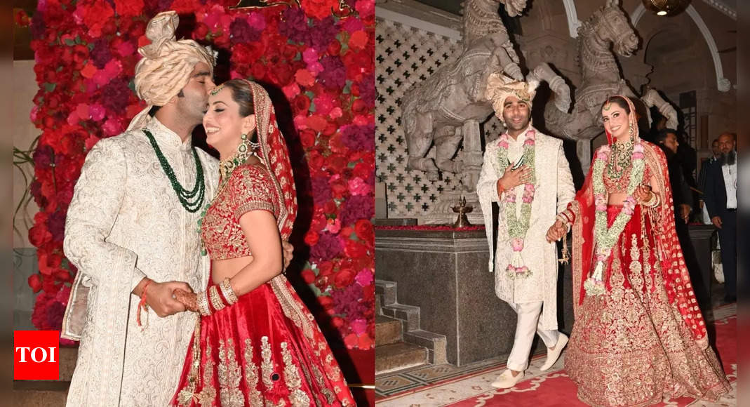 Aadar Jain places a warm kiss on Alekha Advani's forehead as they make first appearance after their Hindu wedding