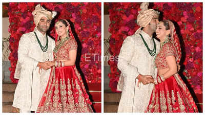 Decoding bridal look of Alekha Advani: Red velvet lehenga, butterfly kaleeras, button-work dupatta and sindoor