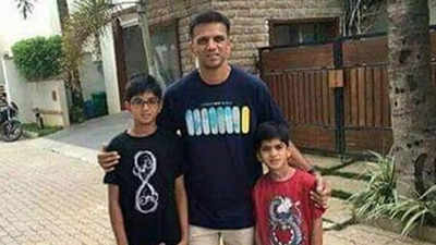 Rahul Dravid plays with his son Anvay in KSCA 3rd Division match