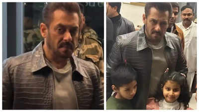 Annoyed Salman Khan cheers up while posing with kids for photos at Delhi airport - WATCH