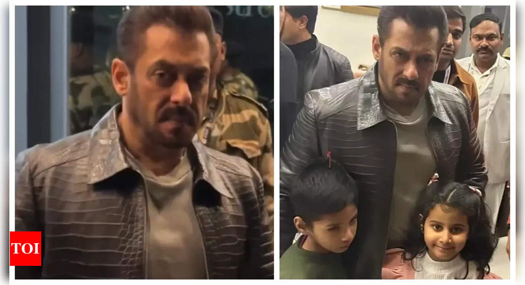 Annoyed Salman Khan cheers up while posing with kids for photos at Delhi airport - WATCH