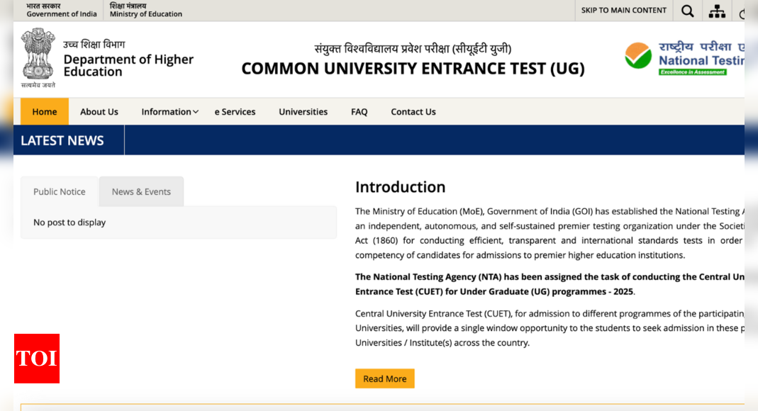 NTA launches new CUET UG 2025 website: Exams in May, registration begins soon | - The Times of India