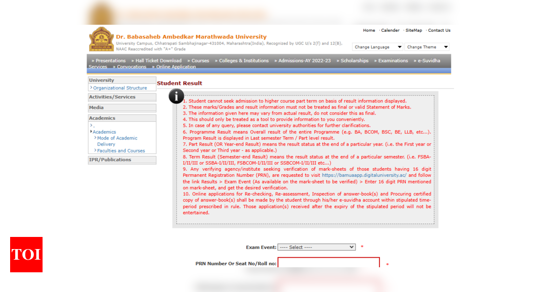 BAMU result 2025 released: Direct link to download scorecards for UG, PG courses - The Times of India