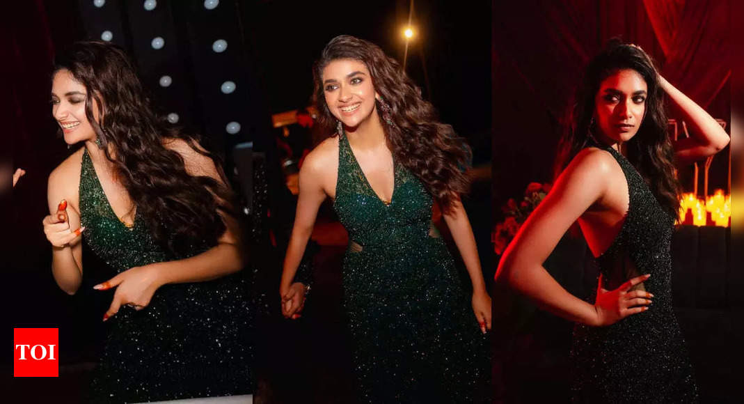 Keerthy Suresh's emerald gown from Cocktail night is perfect to the T