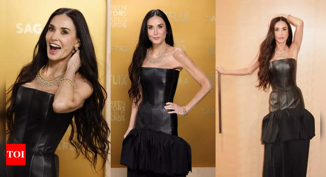 Demi Moore looks effortlessly chic in a leather dress at the 2025 SAG Awards