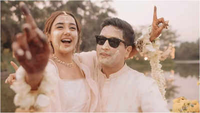 Prajakta Koli and Vrishank Khanal shine in white at their haldi ceremony, share stunning pictures