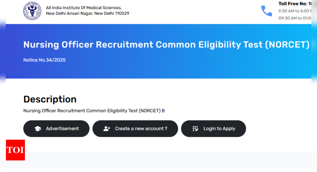 AIIMS NORCET 8 registration process begins at aiimsexams.ac.in: Check direct link and other details here