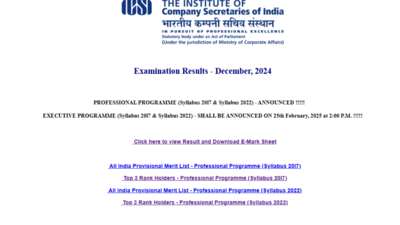 ICSI CS Professional December 2024 result declared: Check top 3 Rank holders here