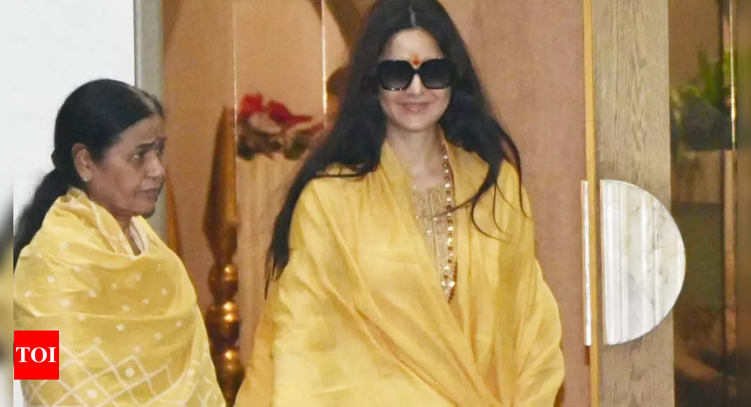 Katrina Kaif stuns in a silk suit and Rudraksha mala as she returns from Mahakumbh with mom-in-law