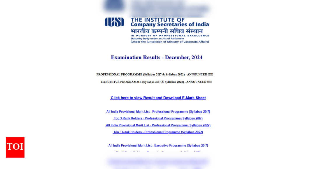 ICSI CS Executive December 2024 result declared: Direct link to download scorecards here