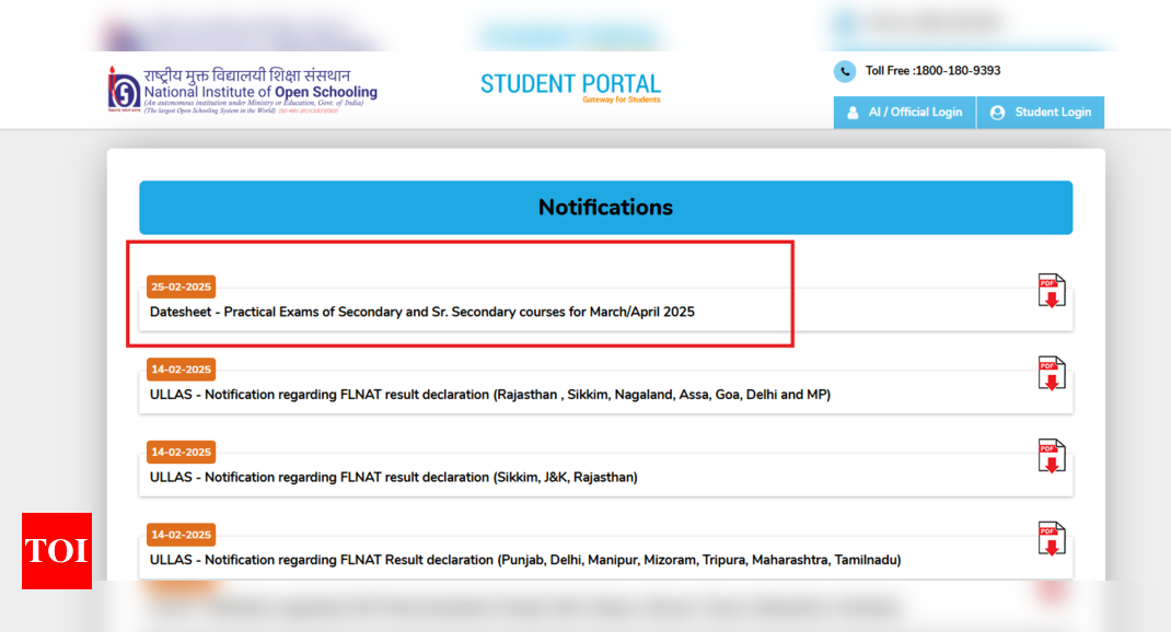 NIOS practical exam date sheet for Classes 10th and 12th released: Direct links to download here - The Times of India