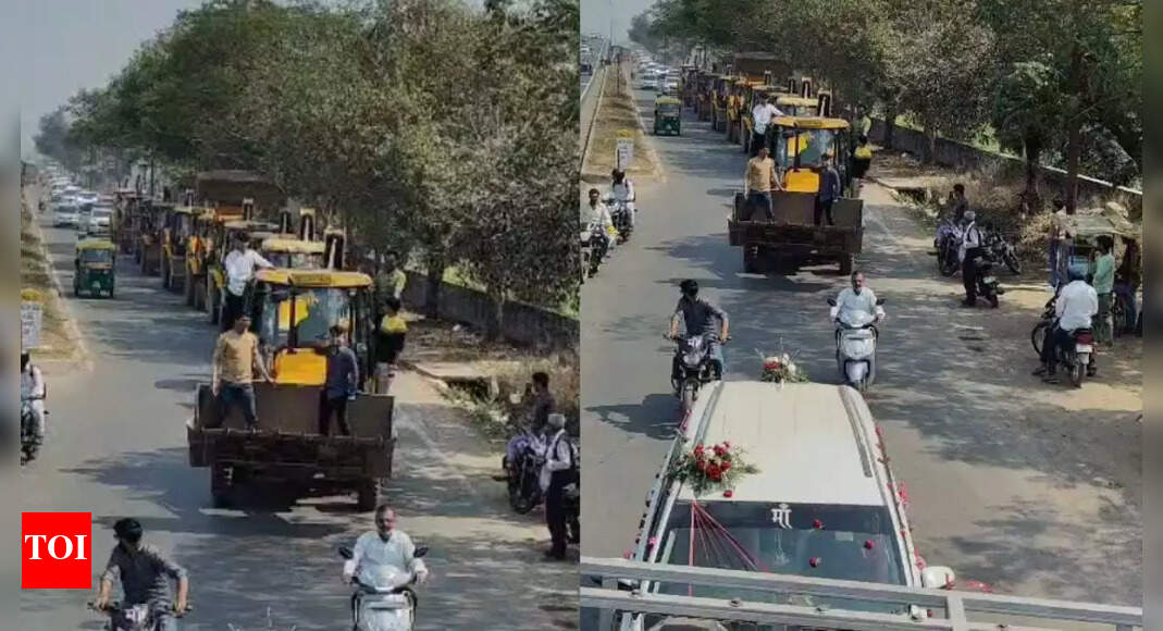 Luxury out, JCB in! dozen earthmovers escort bride’s sendoff in UP; video goes viral