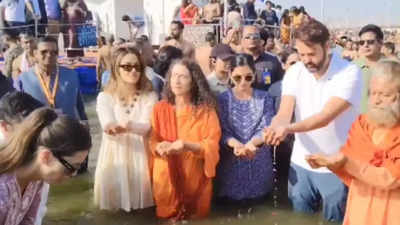 Isha Ambani and husband Anand Piramal take holy dip at Triveni Sangam during Maha Kumbh mela