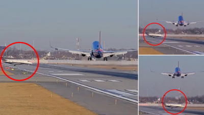 Southwest plane pulls up just in time as another jet crosses Chicago runway – Watch the heart-stopping moment