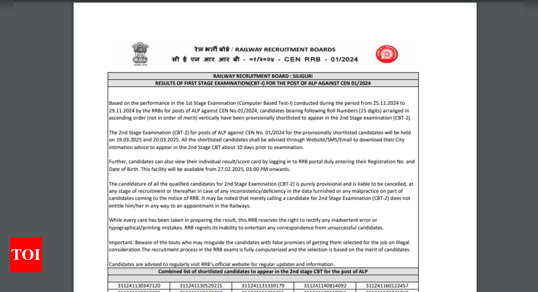 RRB ALP result 2025 released for a few regions: Check details and direct link to download scorecards here