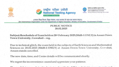 NTA cancels CSIR UGC NET December 2024 exam at Assam centre due to Technical Glitch, check official notice here – The Times of India