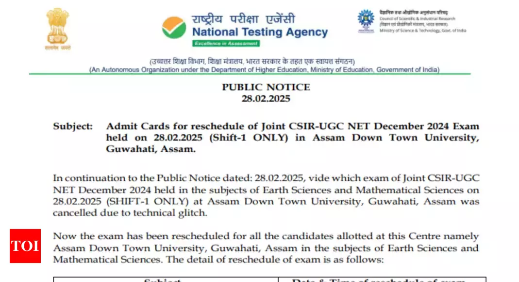 CSIR UGC NET December 2024: NTA issues fresh admit cards for Assam’s February 28 canceled exam, direct link here