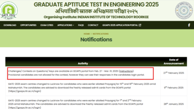 GATE answer key 2025 challenge window closes today, check details here