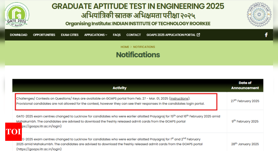 GATE answer key 2025 challenge window closes today, check details here