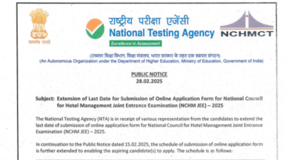 NCHM JEE 2025 registration deadline extended till March 15, check notice here – The Times of India