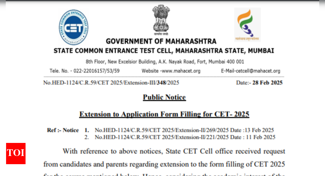 MH CET LLB 5 year and LLB 3 year 2025 registration deadline extended, check notice here - The Times of India