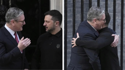 UK PM Starmer 'welcomes' Zelenskyy with hugs and handshakes at 10 Downing Street