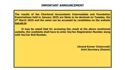 ICAI CA Inter, Foundation results out tomorrow for Jan 2025 session, official notice here