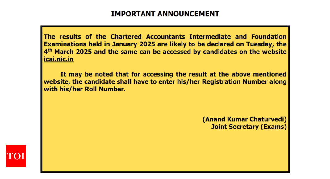 ICAI CA Inter, Foundation results out tomorrow for Jan 2025 session, official notice here