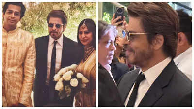 Shah Rukh Khan makes a stylish entrance at Ashutosh Gowariker's son Konark Gowariker’s wedding reception - WATCH