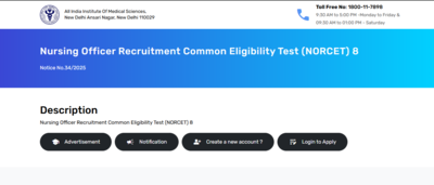 AIIMS NORCET 8 vacancies released: Check official notice for over 1700 posts